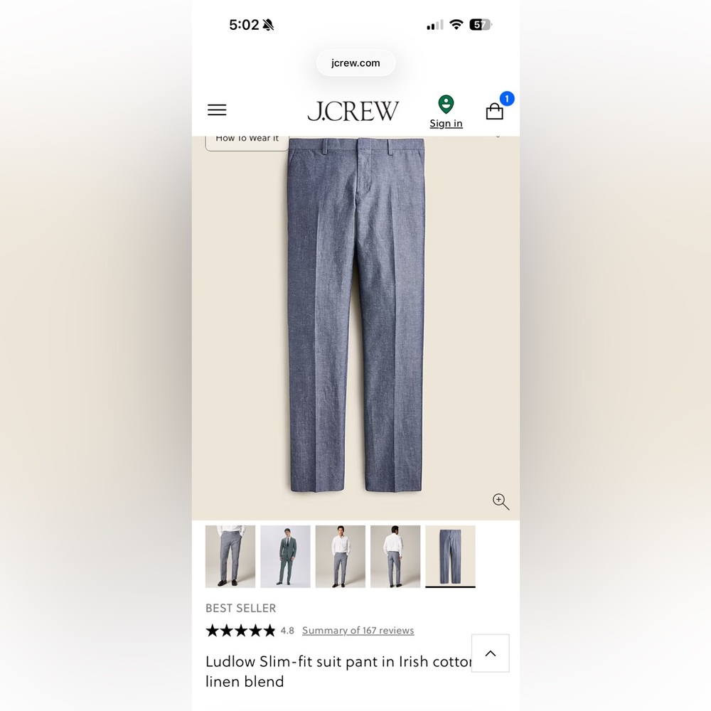 Ludlow Slim-fit suit pant in Irish cotton-linen blend